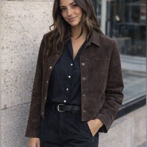 Vintage Genuine Suede Leather Jacket in Chocolate Brown Women’s Size Large